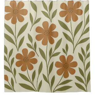 Beige en oranje bloemengordijn voor de douche douchegordijn