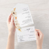 Beige en Oranje Floral All In One Uitnodiging (Afscheurbaar)