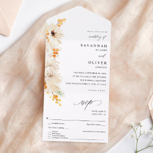 Beige en Oranje Floral All In One Uitnodiging