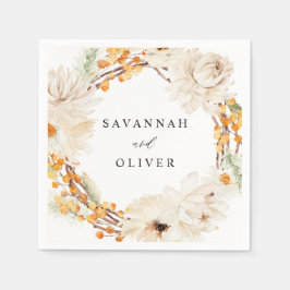 Beige en Oranje Floral Name Napkins Servet