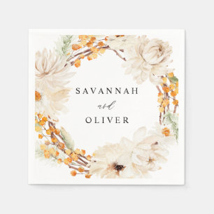 Beige en Oranje Floral Name Napkins Servet