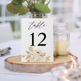 Beige en Oranje Floral Table Number Kaart
