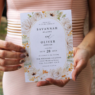 Beige en Oranje Floral Wedding 2 Kaart