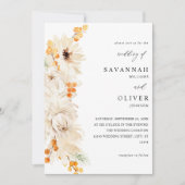 Beige en Oranje Floral Wedding Kaart (Voorkant)