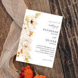 Beige en Oranje Floral Wedding Kaart