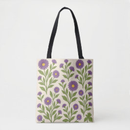Beige en paarse bloemen boodschappentas tote bag