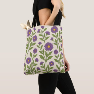 Beige en paarse bloemen boodschappentas tote bag