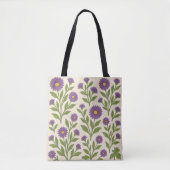 Beige en paarse bloemen Canvas tas (Voorkant)
