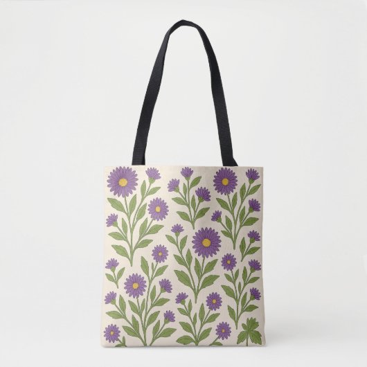 Beige en paarse bloemen Canvas tas (Voorkant)
