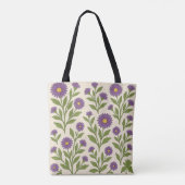Beige en paarse bloemen Canvas tas (Achterkant)