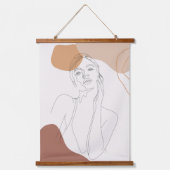 Beige en Peach moderne lijnkunst Hangend Wandkleed (Voorkant)