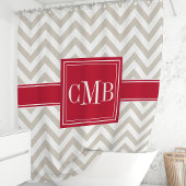 Beige en rode Chevron Monogram Douchegordijn