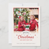 Beige en Rode Familie Kerstmis Feestdagenkaart (Voorkant)