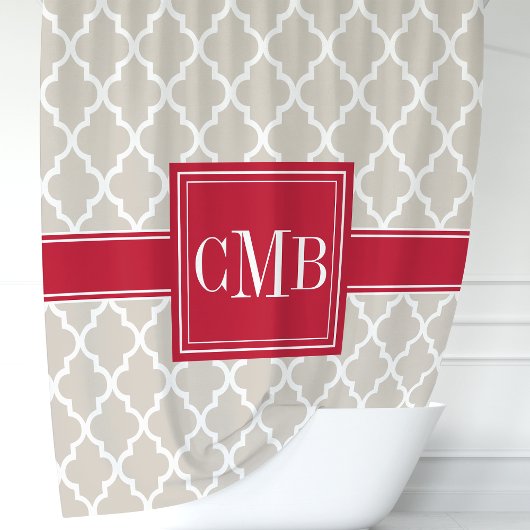 Beige en rode Marokkaanse Quatrefoil Monogram Douchegordijn