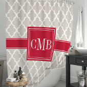 Beige en rode Marokkaanse Quatrefoil Monogram Douchegordijn