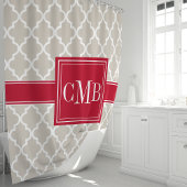 Beige en rode Marokkaanse Quatrefoil Monogram Douchegordijn