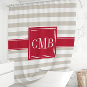 Beige en rode strepen monogram douchegordijn