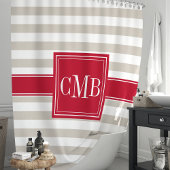 Beige en rode strepen monogram douchegordijn
