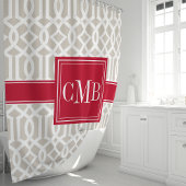Beige en rode trellis monogram douchegordijn