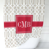 Beige en rode trellis monogram douchegordijn