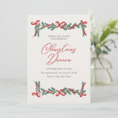 Beige en rode vintage kerstdiner kaart (Staand voorkant)