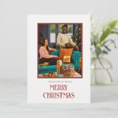 Beige en rode vrolijke kerstwensen Groet Feestdagenkaart (Staand voorkant)