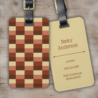 Beige en roestkleurige blokken bagagelabel