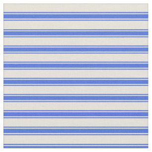 Beige en Royal Blue Colored Stripes Pattern Stof