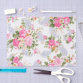 Beige en Roze bloemen Tissuepapier (Craft)