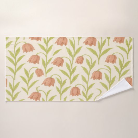 Beige en Roze Bloemendoek Badhanddoek (Badhanddoek)