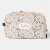  beige en roze bloemmotief toilettasje (Voorkant)