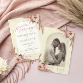 Beige en Roze Boho Waterverf Bloemen Huwelijk Kaart