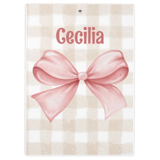 Beige en roze gingham met waterverf boog klembord (Achterkant)