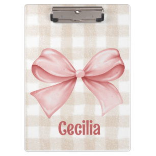 Beige en roze gingham met waterverf boog klembord