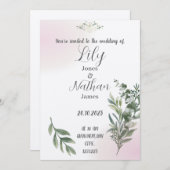 Beige en roze huwelijksuitnodiging sjabloon kaart (Voorkant / Achterkant)