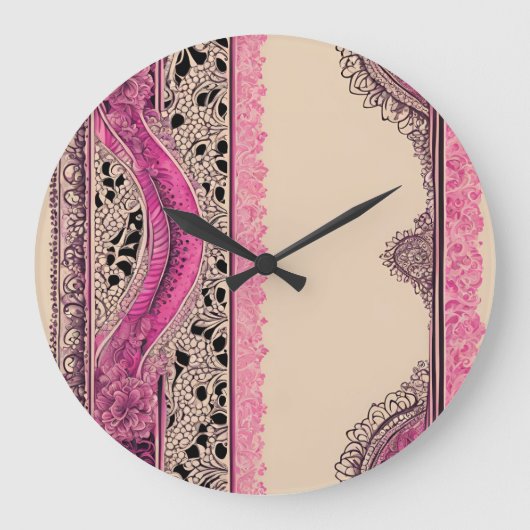 Beige en roze kant AI-kunst Grote Klok (Voorkant)