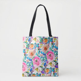 Beige en roze rozen tote bag