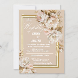 Beige en Roze Waterverf Bloemen Huwelijksuitnodigi Kaart