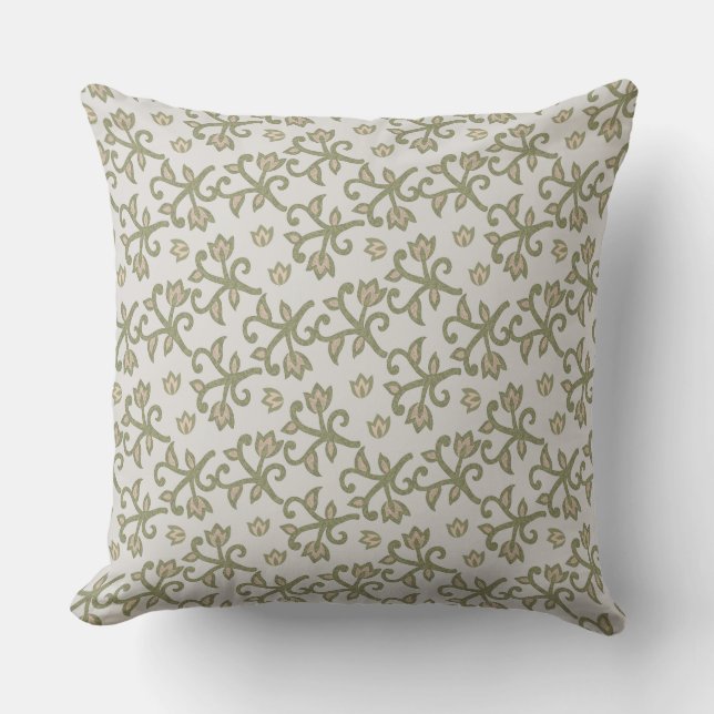 Beige en Sage Green Elegante Bloemrijke Vines Patt Kussen (Voorkant)