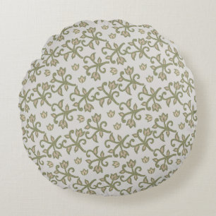 Beige en Sage Green Elegante Bloemrijke Vines Patt Rond Kussen