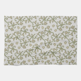 Beige en Sage Green Elegante Bloemrijke Vines Patt Theedoek