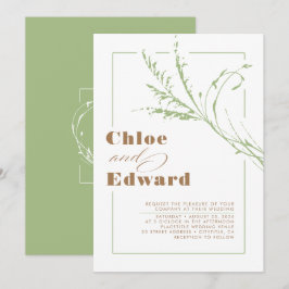 Beige en Sage Pampas Grass Minimalist Wedding Kaart