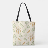 Beige en saliegroene bladeren Boho Tote Bag (Achterkant)