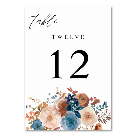 Beige en Stustblauw Floral Table Number V2 Kaart (Achterkant)