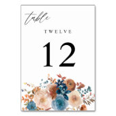 Beige en Stustblauw Floral Table Number V2 Kaart (Voorkant)
