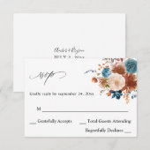 Beige en Stusty Blue Floral no Meal RSVP (Voorkant / Achterkant)