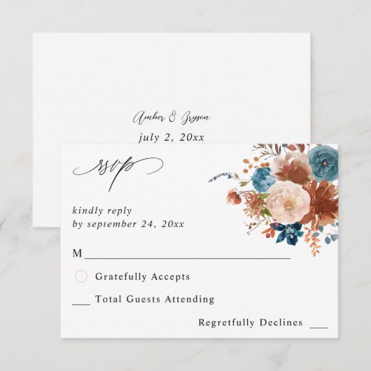 Beige en Stusty Blue Floral no Meal RSVP 2 (Voorkant / Achterkant)