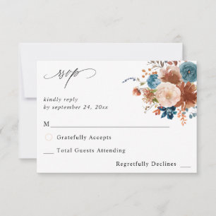 Beige en Stusty Blue Floral no Meal RSVP 2 Kaartje