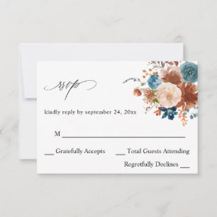 Beige en Stusty Blue Floral no Meal RSVP Kaartje