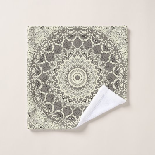 Beige en Taupe Mandala Patroonontwerp Bad Handdoek (Wasdoekje)